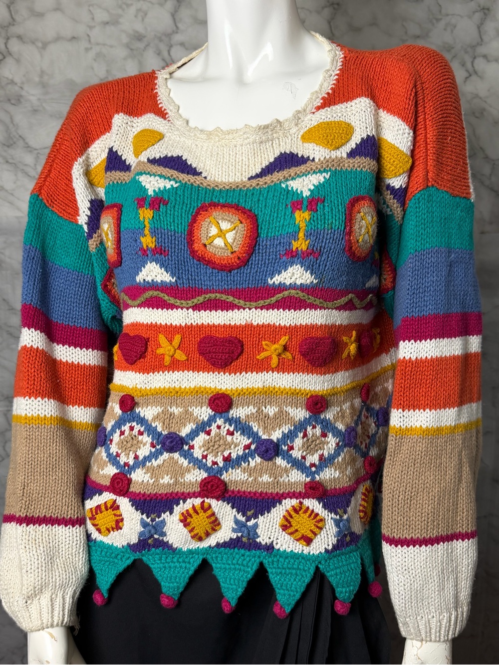 Vintage 1993 Heirloom Collectibles 3D Embellished Wearable Art Sweater M Cozy